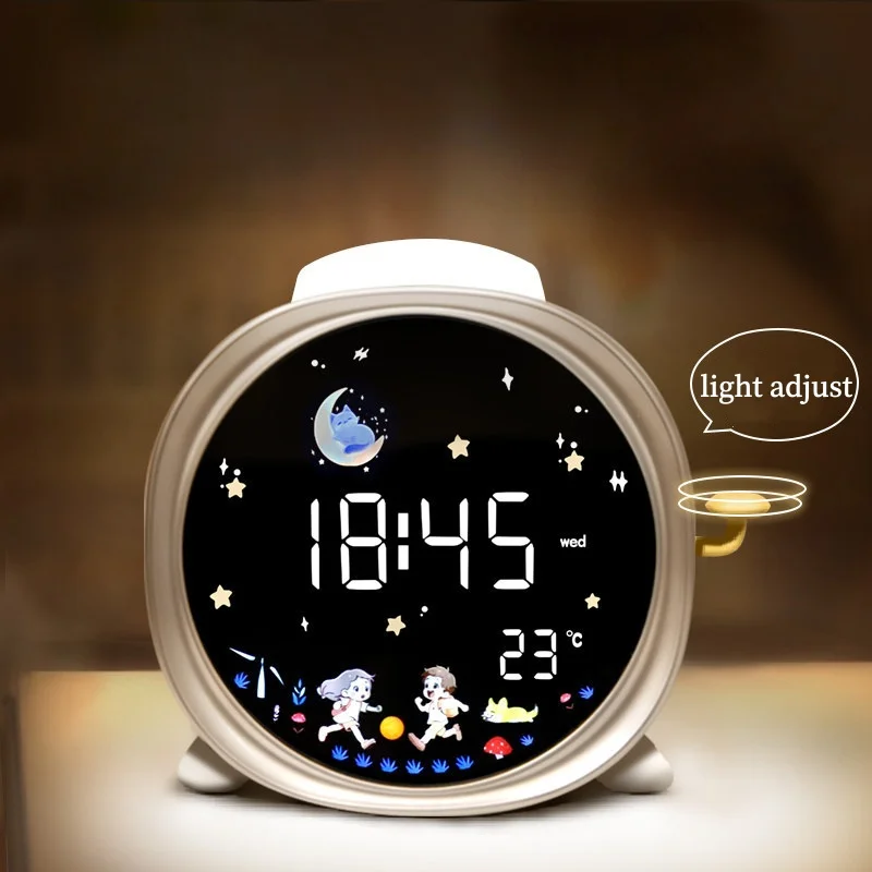 LED Alarm Clcok Digital Clcok LCD Screen Week Temperature Display Snooze Brightness Adjustable Voice Control Table Clock