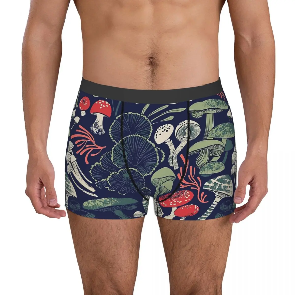 Mystical Fungi Midnight Blue Background Sage Mushroom Mushrooms Forest Underpants Panties Male Underwear Shorts Boxer Briefs