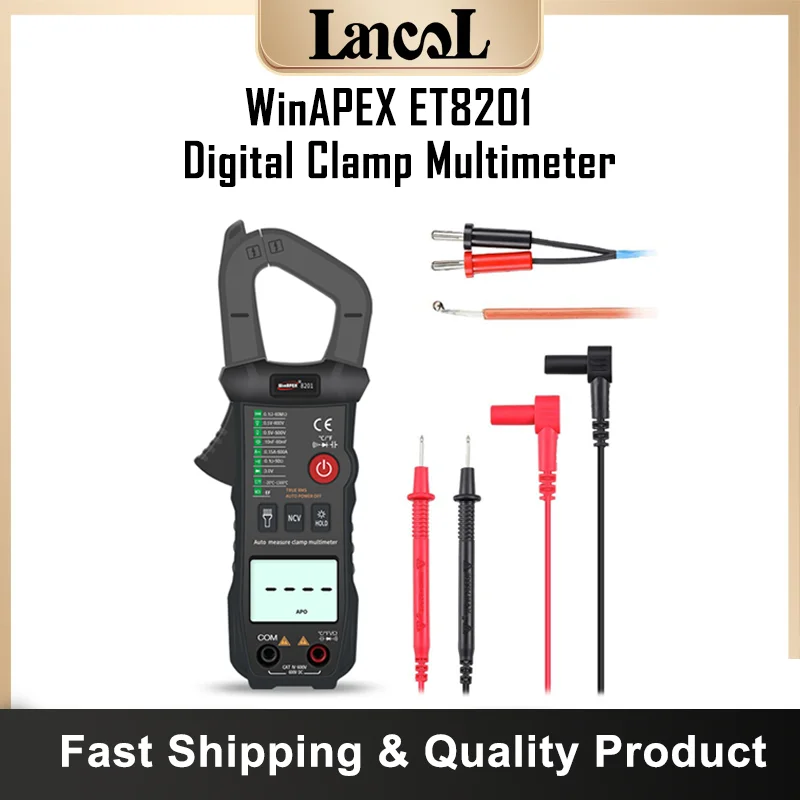 

WinAPEX 8201 Digital Clamp Multimeter DC/AC 600A Current Tester 6000 Counts True RMS Ampere Meter Hertz Tester