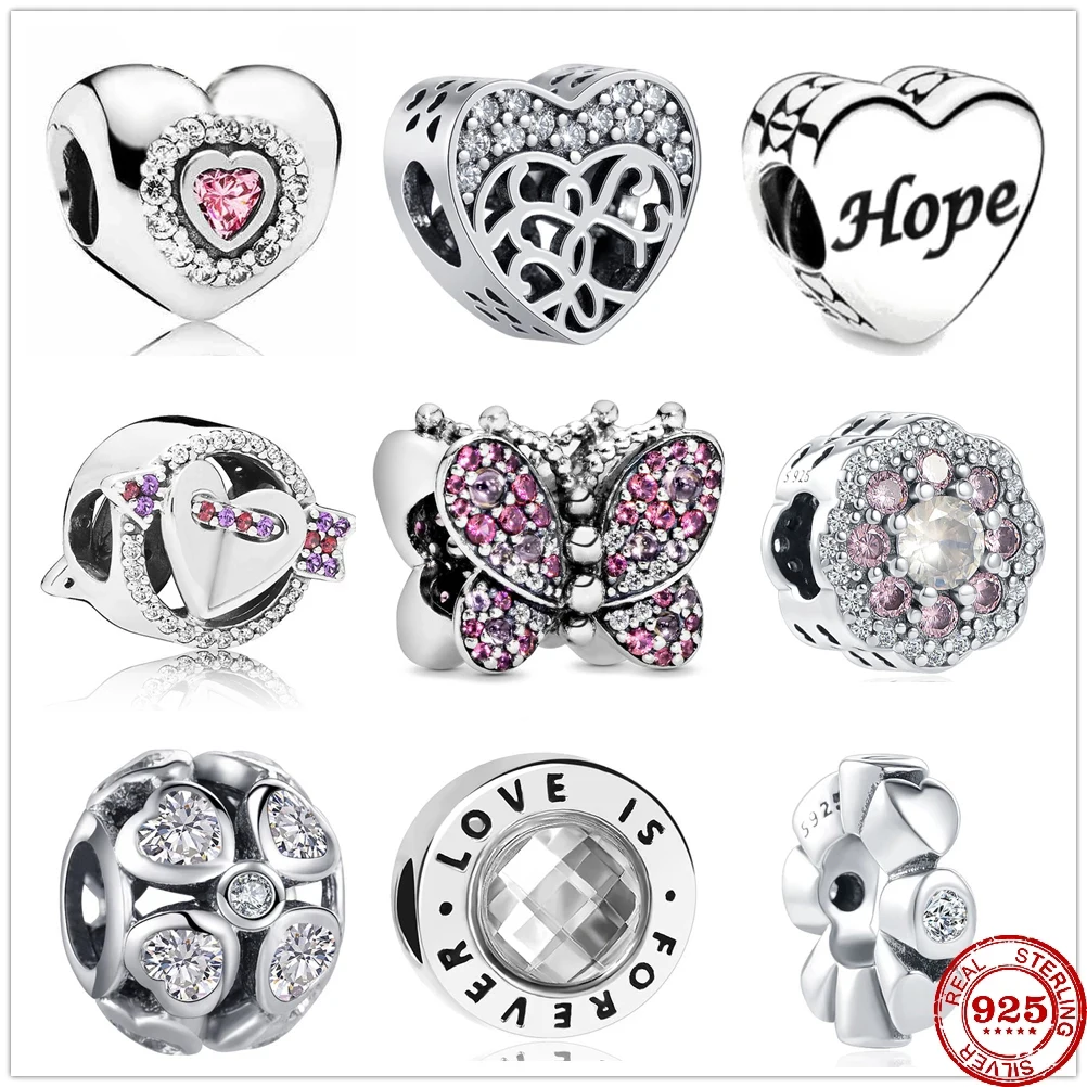 NEW unlimited Hope love is forever Charm White Pink Zirconia DIY Beads Fit Pendant Charms Silver 925 Original Jewerly Bracelet