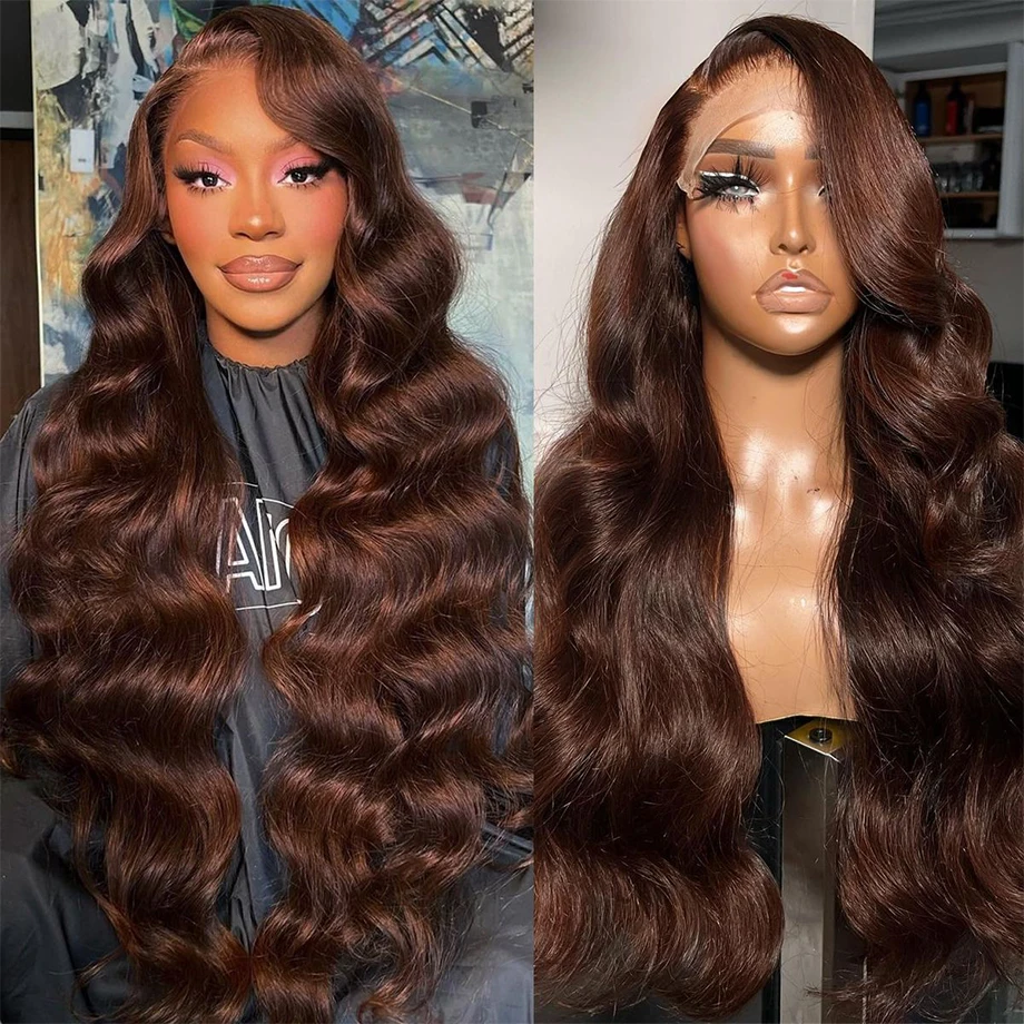 

#4 Chocolate Brown Colored 13x6 HD Lace Frontal Wig 100% Human Hair Wigs for Black Women 13x4 Transparent Lace Front Color Wig