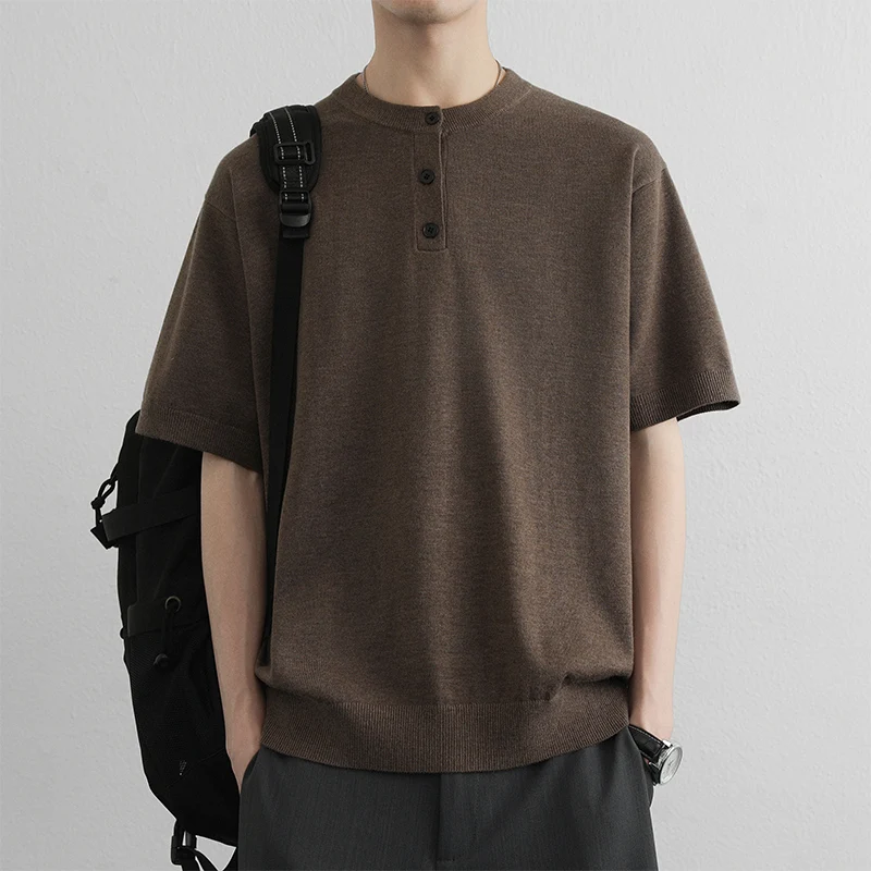 

Высококачественный вязаный мужской свитер с воротником Хенли, однотонный, повседневный, универсальный, базовый слой, весна-осень