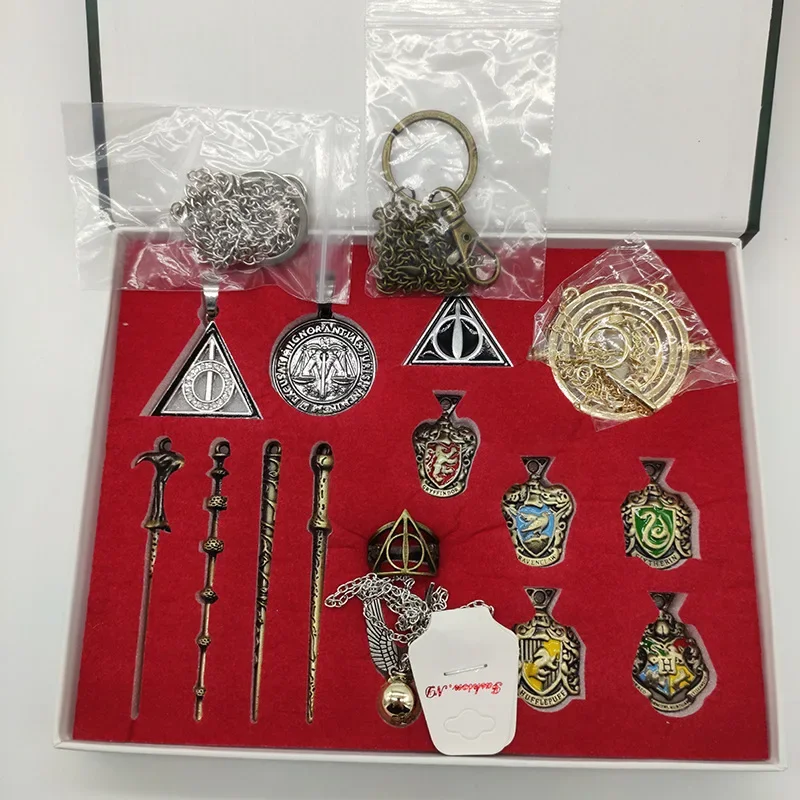 Hot Selling New Arrival Harries Potter Wand Set Time Converter Hourglass Badge Full Set Gift Box Ornament Necklace Ring