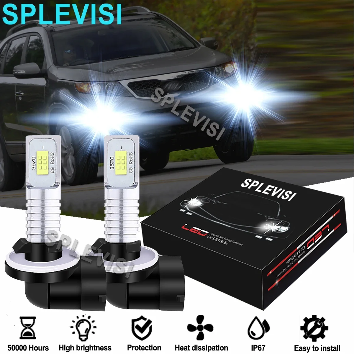 

2x LED Fog Light Bulbs 6000K White Fit For Kia Sportage 2010 -2019 Carens II 2002-2019 III 2006 2007 2008 2009 2010-2013