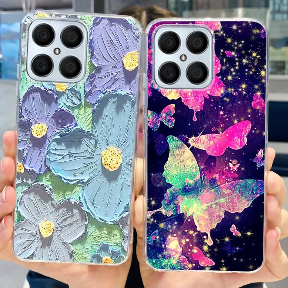 For Huawei X8 Case Fashion Flower Butterly Pattern Soft Silicone TPU Back Cover For Honor X8 4G TFY-LX1 TFY-LX2 TFY-LX3 HonorX8