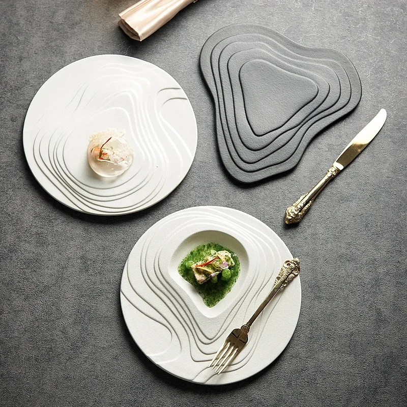 Creative Ceramic Western Food Plate Hotel Flat Dessert Plate Artistic Conception High-grade Steak Plate Kitchen Tableware
