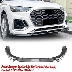 For Audi Q5 FY SQ5 Sportback S Line 2021-2024 Front Bumper Spoiler Lip Carbon Look/Gloss Black Lower Blade Protector Splitter