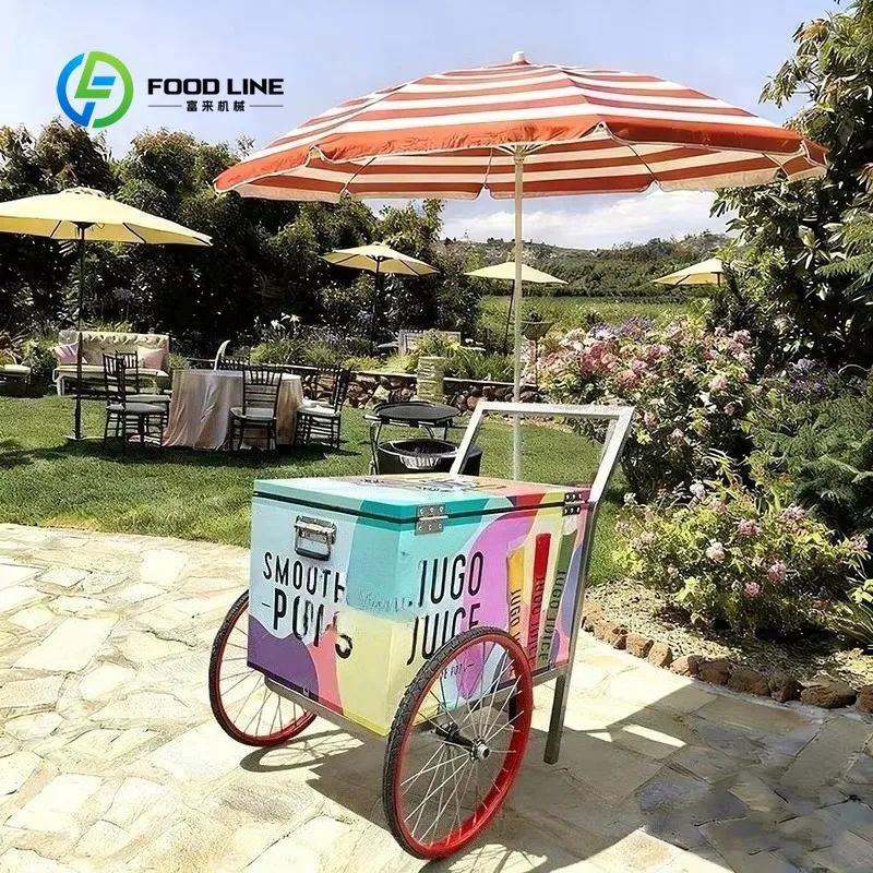 Big Spoke Wheel Mobile Ice Cream Popsicle Cart Customized Graffiti Style Food Cart for Fruit Juice Smoothie Park Carnival Street