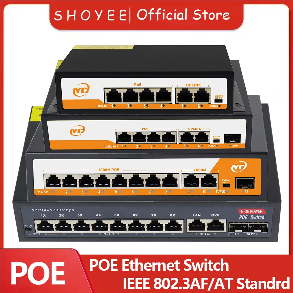 

Новый Ethernet-коммутатор POE RJ45 SFP 48 В с невимаемым подключением 802.3af/at Plug and Play, для IP-камеры/NVR