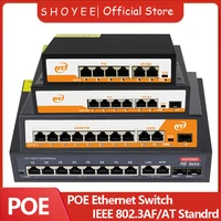 Nuevo conmutador Ethernet POE RJ45 SFP 48V con enlace ascendente 802.3af/at Plug and Play no administrado, para cámara IP/NVR