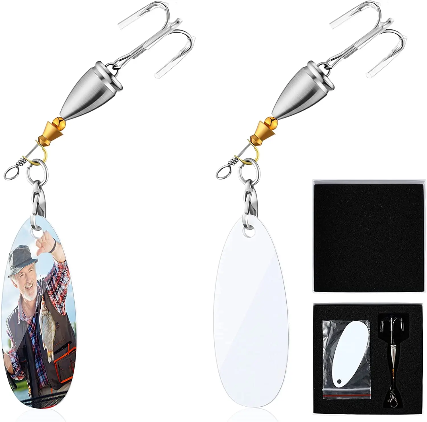 Free Shipping 20Pcs Sublimation Blank Fishing Lure Hook Metal Fishing Lures Key Chain For Fishing Lover Fisherman Father's Day