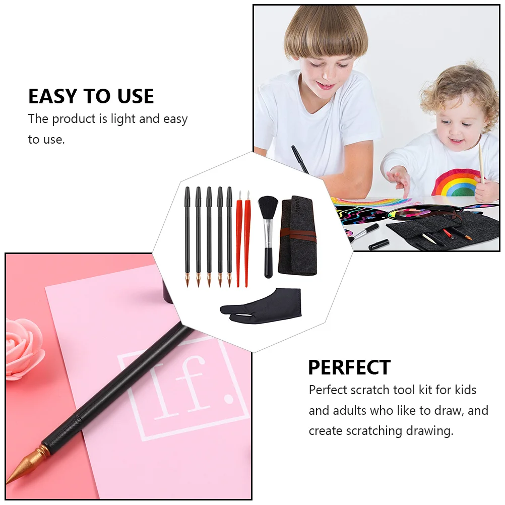 10 قطعة مجموعة أدوات الرسم الخدش المزدوج تلميح خدش اللوحة القلم DIY بها بنفسك المشاريع الفنية أدوات الرسم الخدش #4