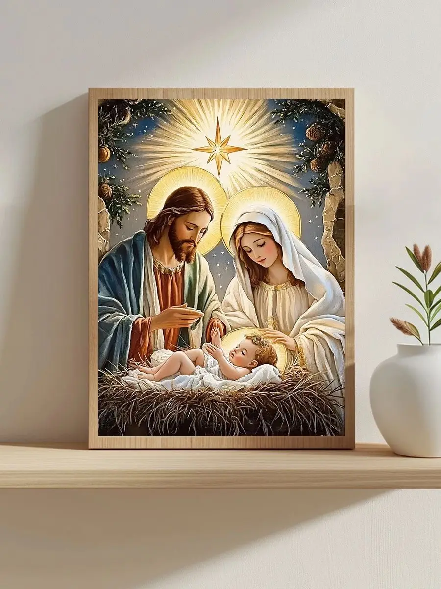 1 Set 30x40cm-11,8x15,7-Zoll 11CT/14CT bedruckter Stoff Kreuzstich DIY-Set, große Größe, Geschenkset Krippe – Detail 5