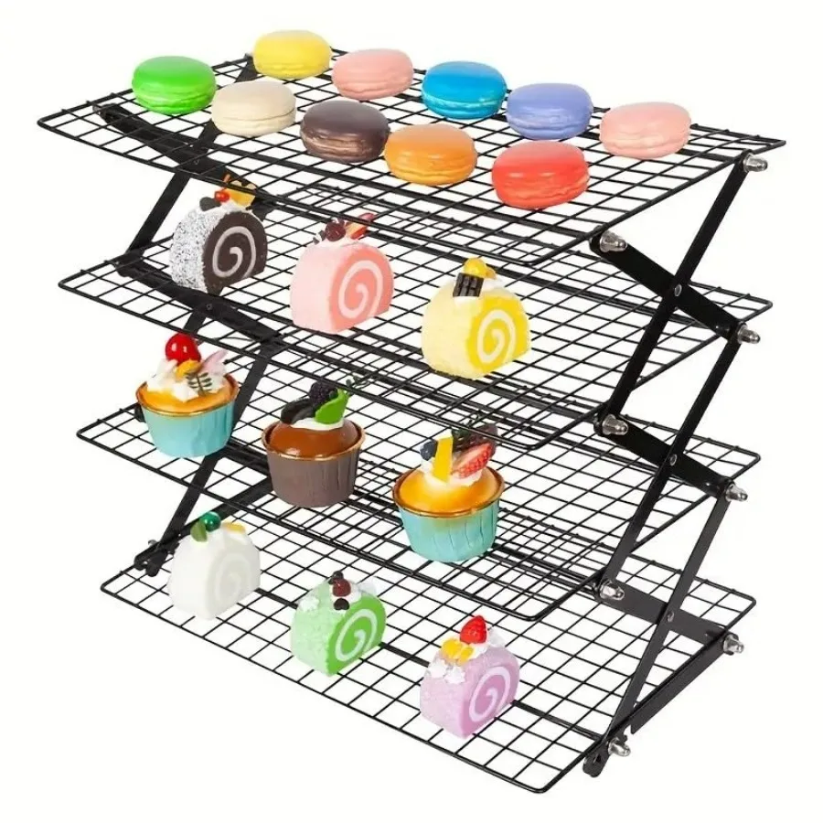 

4-Tier Collapsible Food Display Stand - Heavy-Duty Metal Stand, Multi-Purpose Serving Tray, With 3-Setting Adjustable Stackable