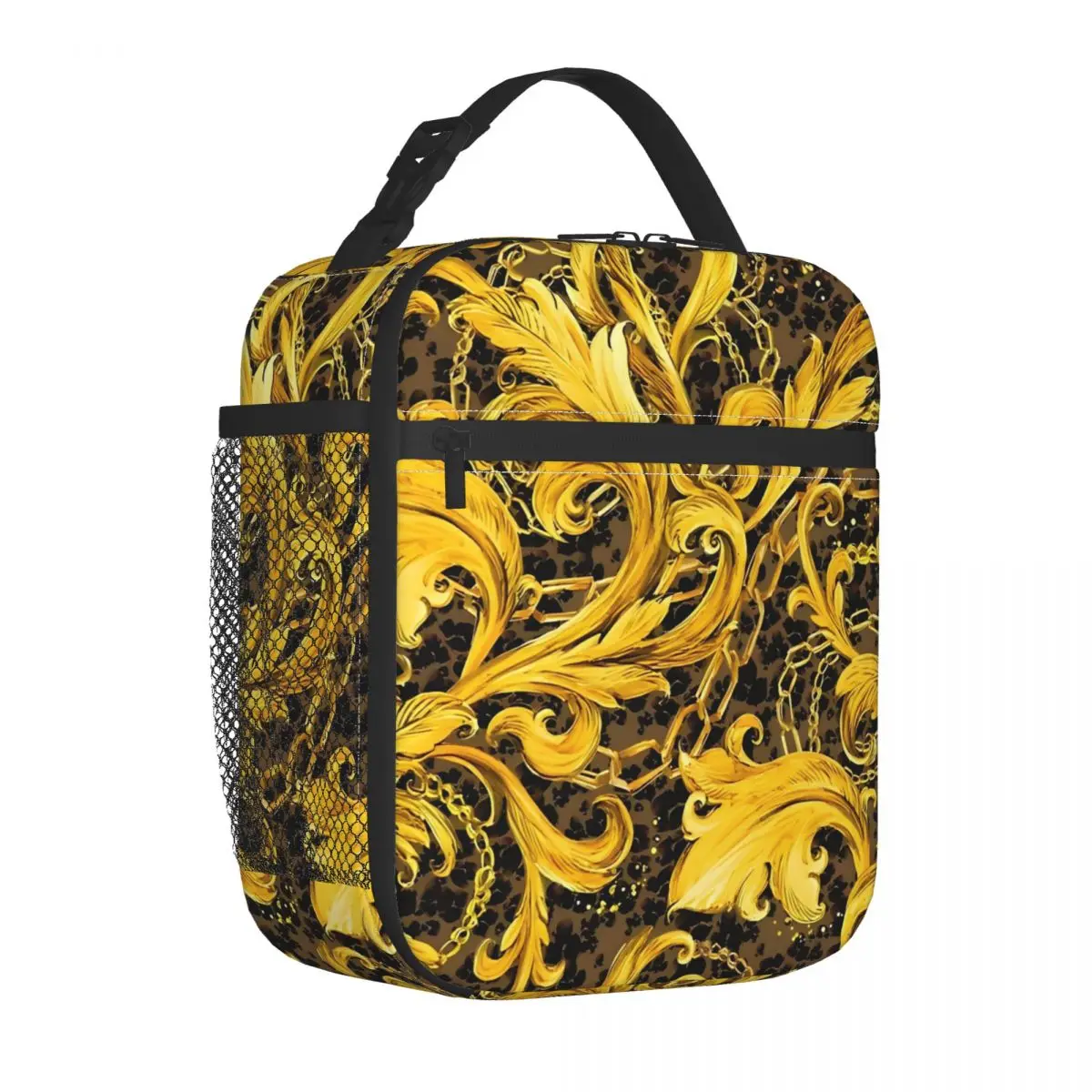 Baroque Golden Lace Pattern Insulated Lunch Bags Cooler Bag Meal Container 17th Century Large Lunch Box Tote Food Handbags Work