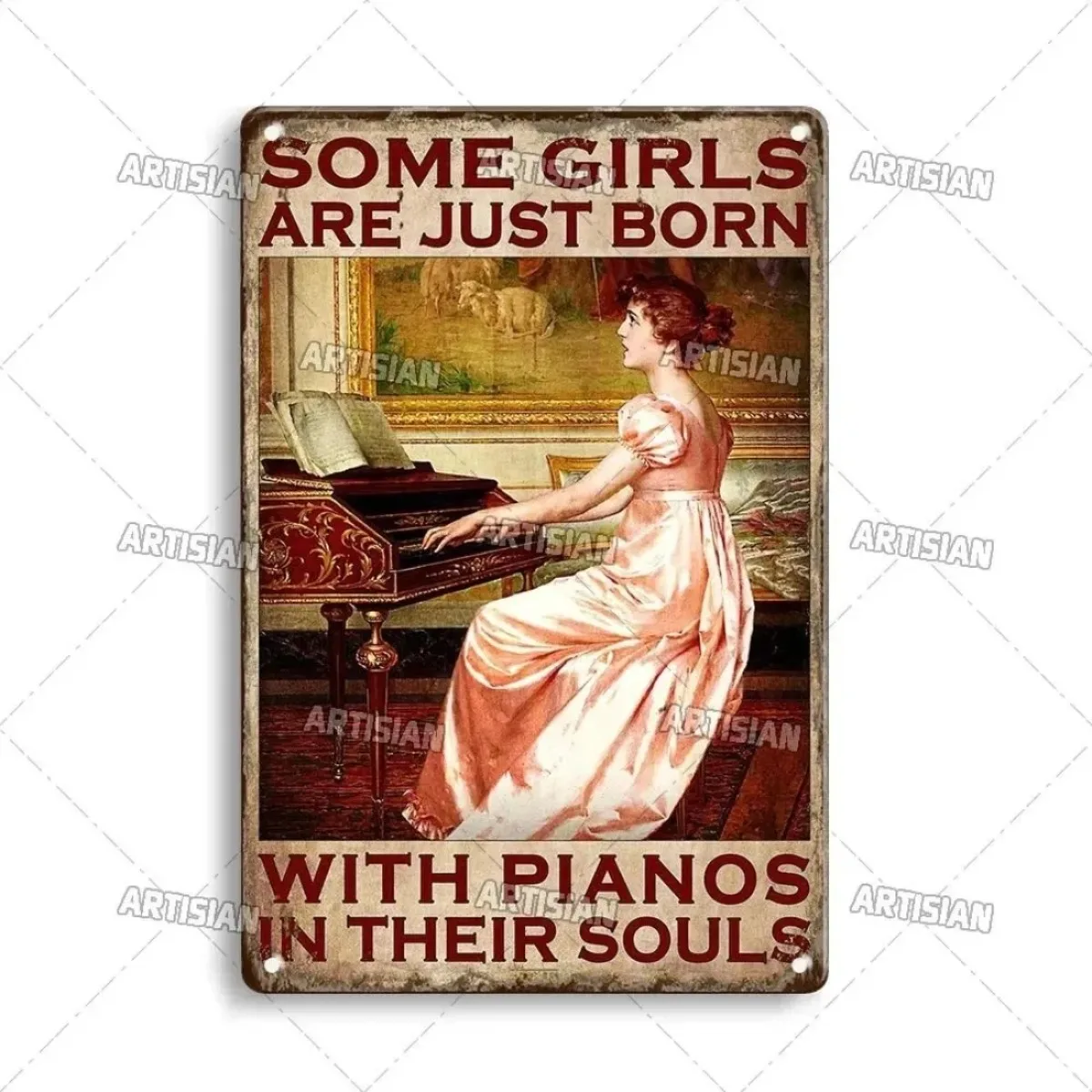 لوحة معدنية عتيقة لديكور الحائط - لافتة بيانو من القصدير للبار والمقهى #2