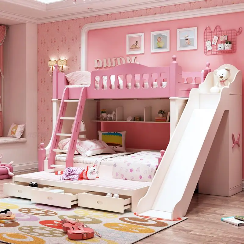 Koreaanse Stijl Kinderen Stapelbed Stapelbed Meisje Prinses Bed Met Bureau Garderobe Kinderkamer Meubels Combinatie set