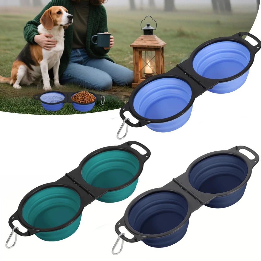 

3 PCS Collapsible Pet Double Bowls Portable Dog Travel Bowl Foldable Dog Food Bowl Water Bowl for Outdoor Traveling Camping Walking Supplies, Suitable for Most Pets To Use