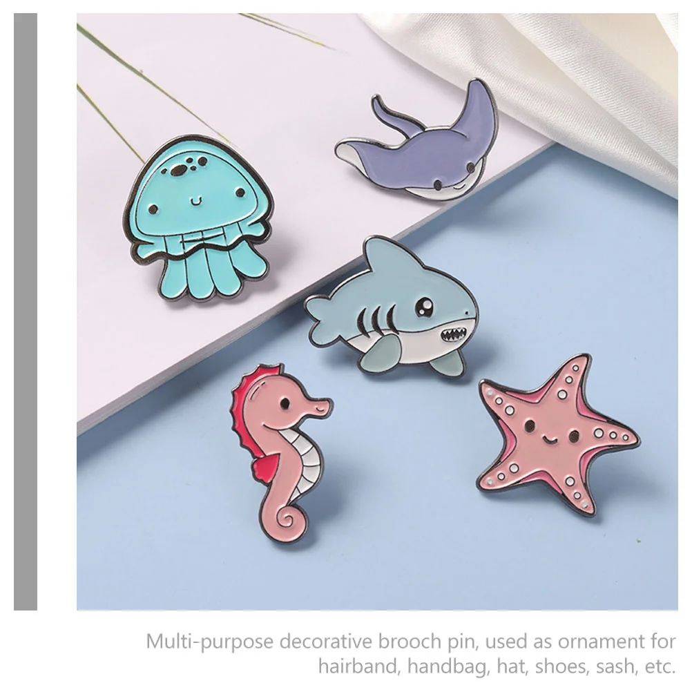 5 Pcs Sea Life Brooch Cute Appearance Backpacks Decorative Pin Lapel Bag Decoration Marine Animals Themed Zinc Alloy