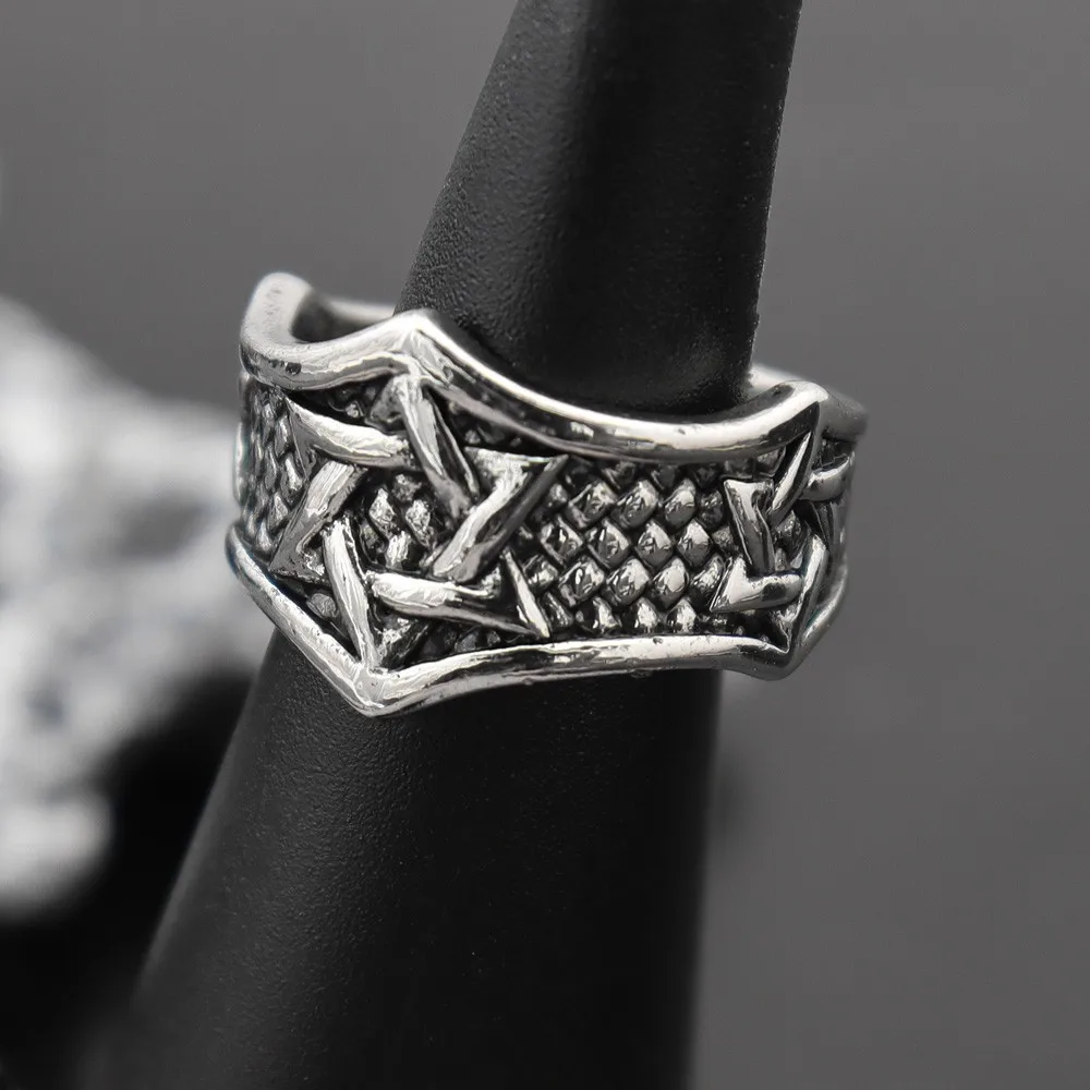 Vintage Six Point Star Woven Men's Open Ring Fashion Creative Senior Punk Hip Hop Party Personalized Jewelry Accessories Gift image 4