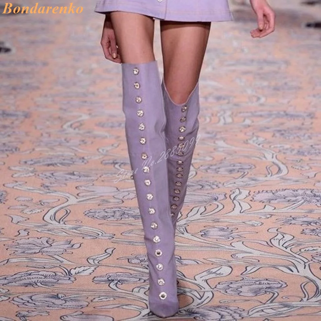 Buckles Decor Long Boots Pointy Toe Stiletto Heels Solid Over The Knee Back Zipper Boots Women Causal Shoes New Style Designer