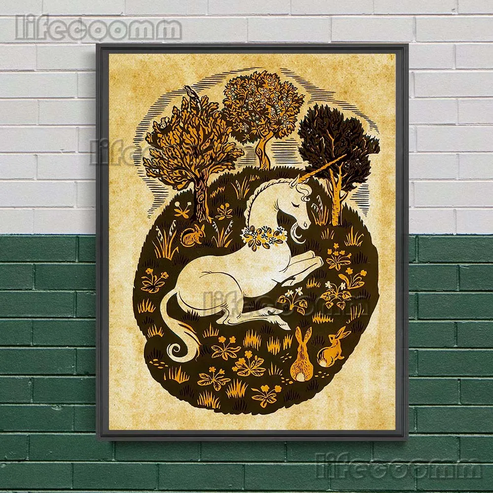 White Cat Wizards Association Vintage Wall Art Canvas Painting Witches Dancing In The Forest Art Poster And Print Decor Unframed