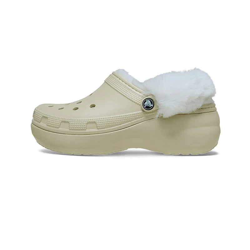 Crocs Classic Platform Lined Clog Women's Off-White Clogs – Classic Style with Non-Removable Fleece Lining 207938-2Y2