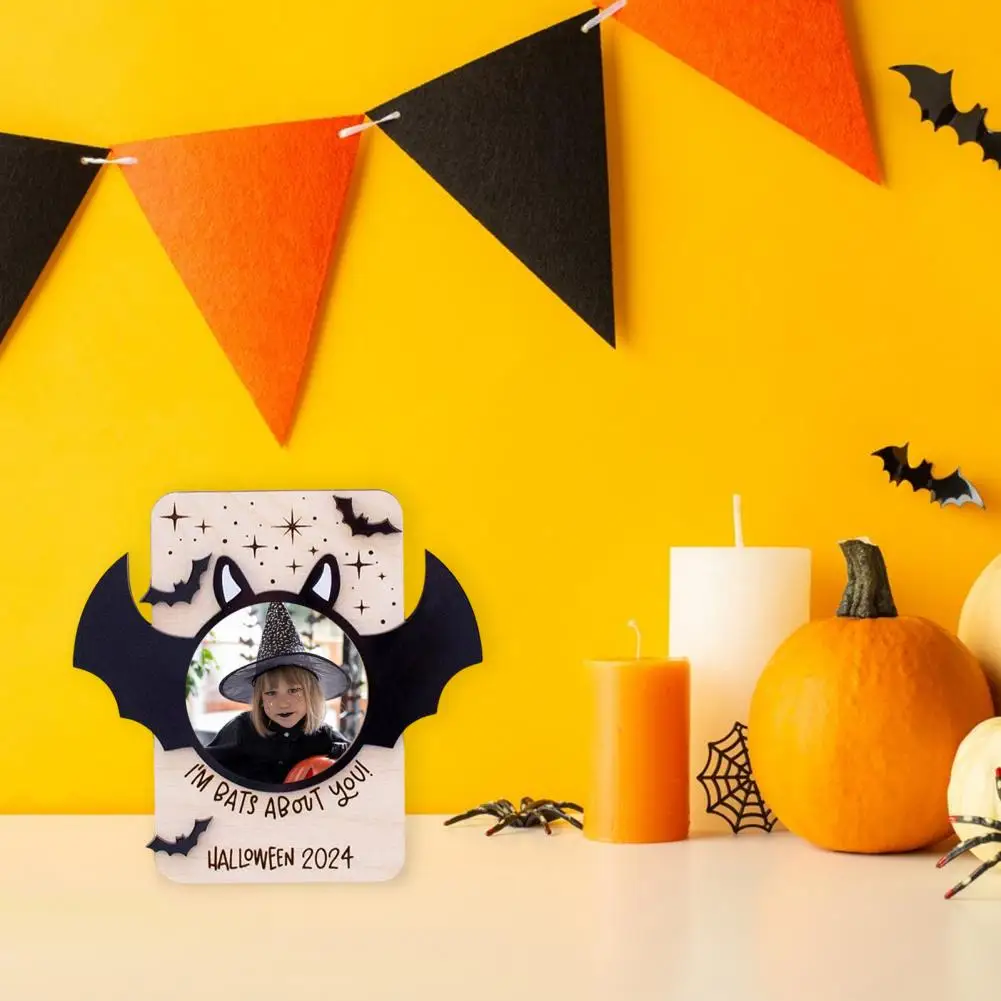 Heartwarming Photo Display Halloween Bat Photo Frame with Ears Wings Unique Tabletop Wall Display for Home Decor Spooky