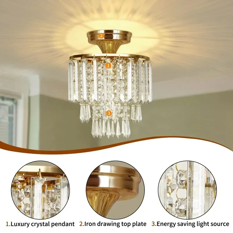 Three-layer Crystal Hanging Piece Tassel Round Bedroom Living Room Ceiling Light