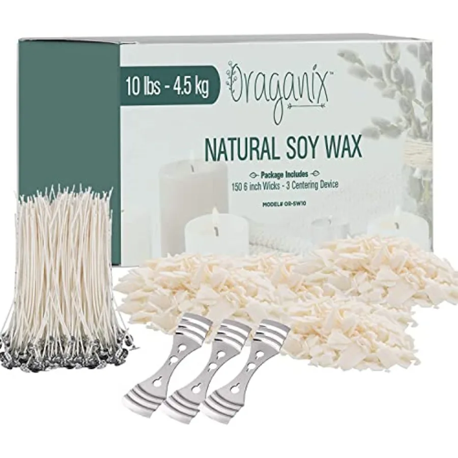 

Soy Wax DIY Candle Making Kit with 150 Pre-Waxed 6-Inch Wicks and 3 Centering Devices - Smooth Burning Wax for Craft Projects a