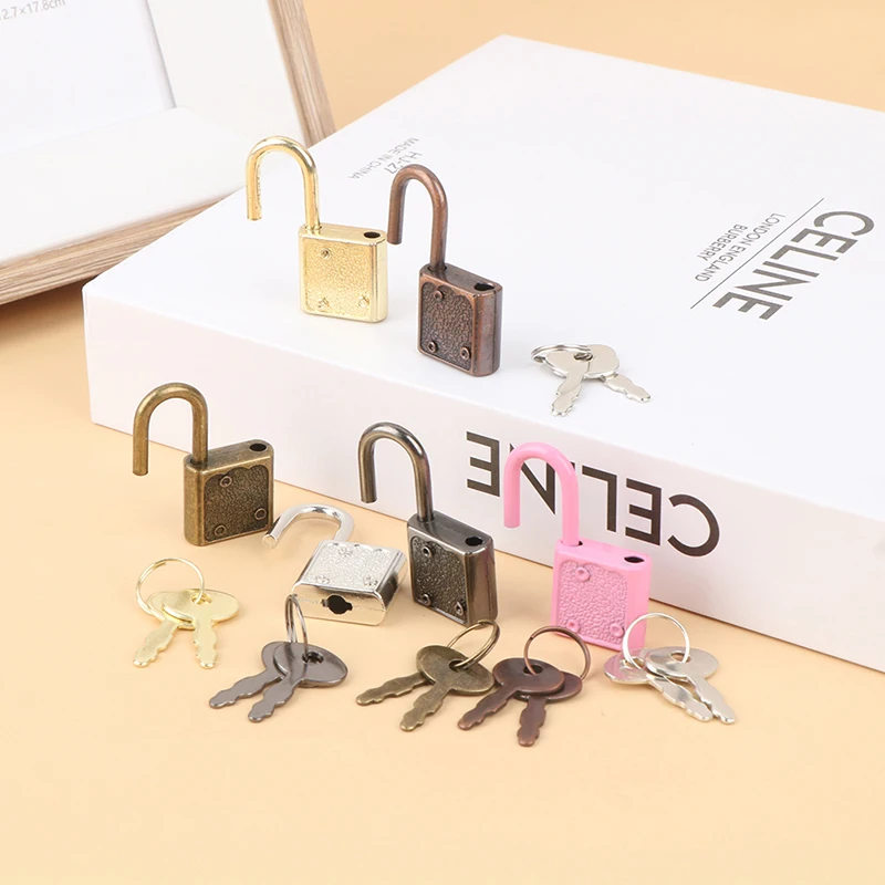 1Set Rectangle Padlocks Mini Luggage Hardware Locks Key Lock Travel Wedding Jewelry Box Diary Book Suitcase No Jam
