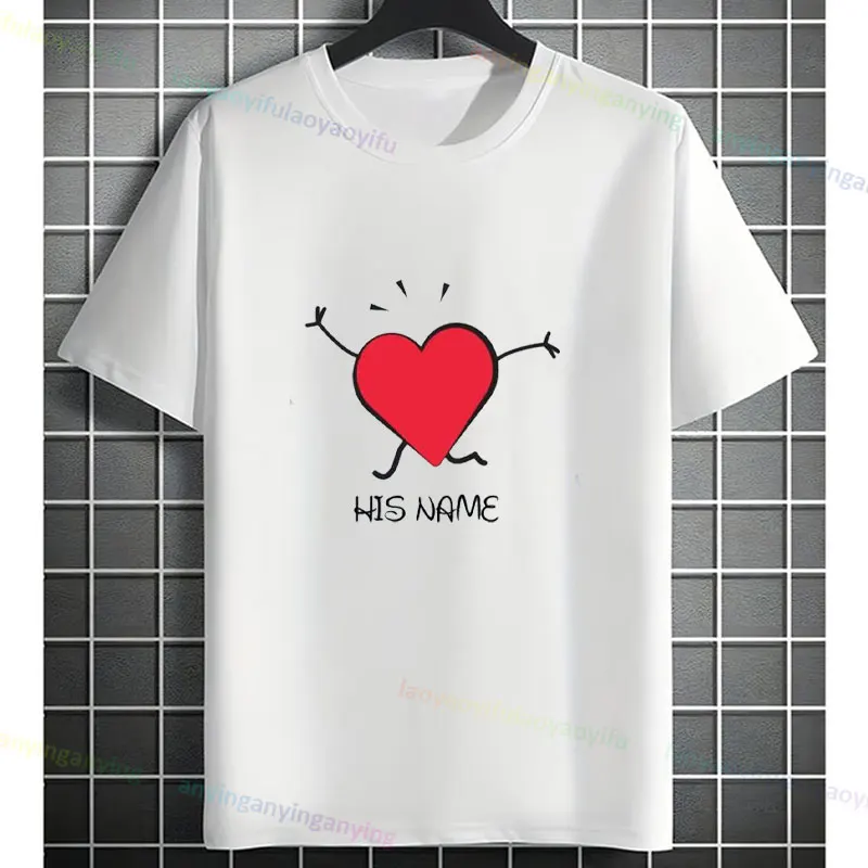 His & Hers Matching Design Printed Graphic T-shirt Casual Short Sleeve Cotton Tees Lovers' Clothes Perfect Valentine'S Day