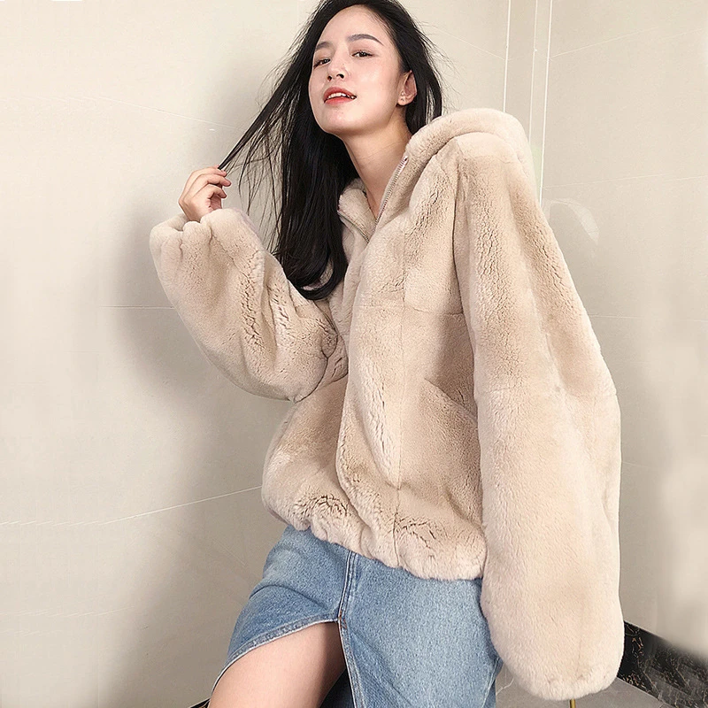 Korean Style New Faux Fur Coat Women\'s Hooded Fashion Casual Sweatshirt Warm Baseball Suit Solid Color Warm Furry Cute Coat