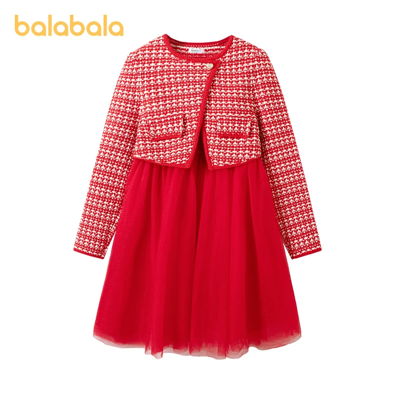 Balabala Children's Clothing Children's Princess Dress Girls 2025 Autumn Version Stylish Chanel-style Dress