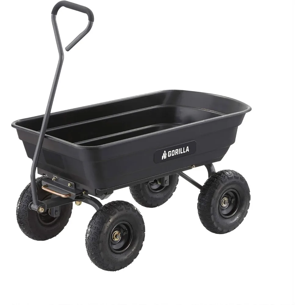 

Heavy Duty Poly Utility Dump Wagon Garden Cart w/Pneumatic Tires, 4 Cu Ft - 600 lb Capacity Outdoor Wheelbarrow for Yard, Lands