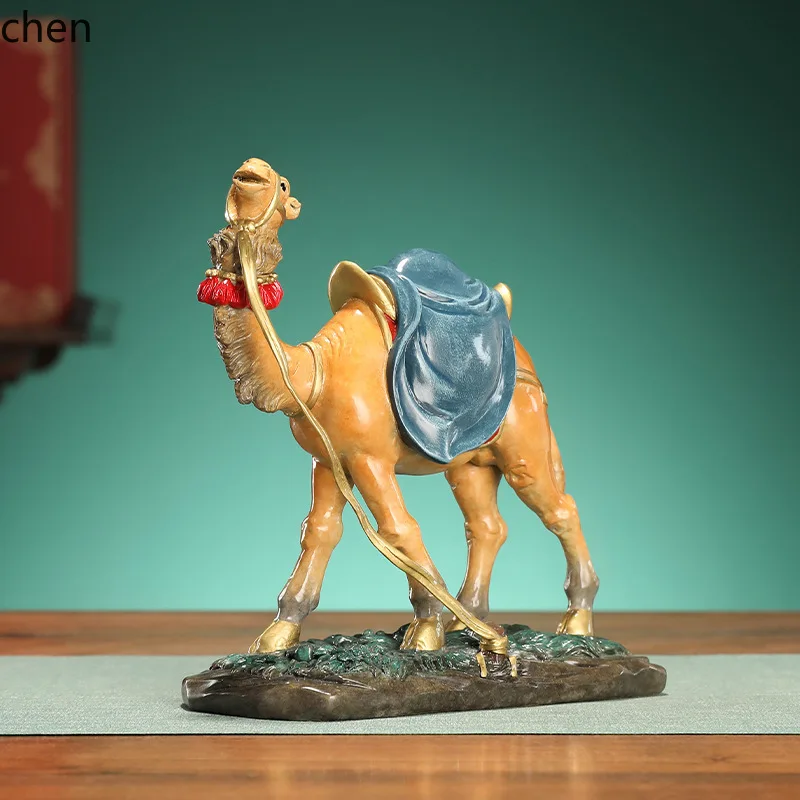 CZ Pure Brass Office Desk Ornament, Painted Brass Camel Decorative Item, Craft Gift, Handheld Toy