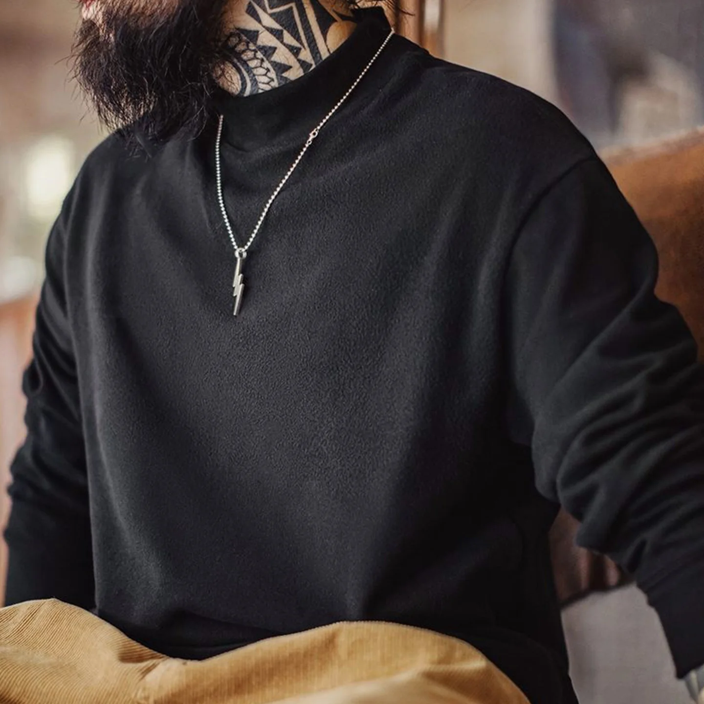 Maden Men's High Neck Warm Long Sleeve T-shirt Antibacterial Thermal Underwear Thickened Fleece Anti-Static Tops for Winter