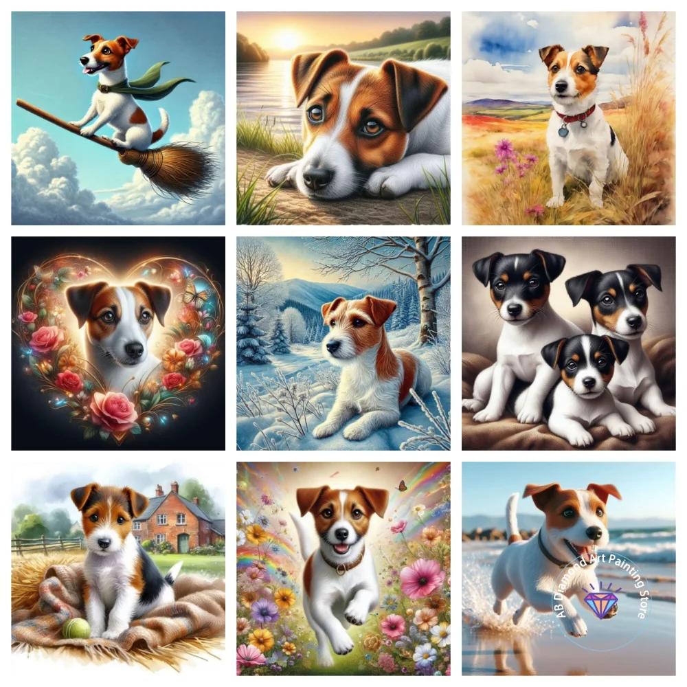 Pintura artística de diamante redondo cuadrado 5D, Jack Russell Terrier, lindo perro, mosaico artesanal, decoración del hogar, bordado de gemas, regalos para niños