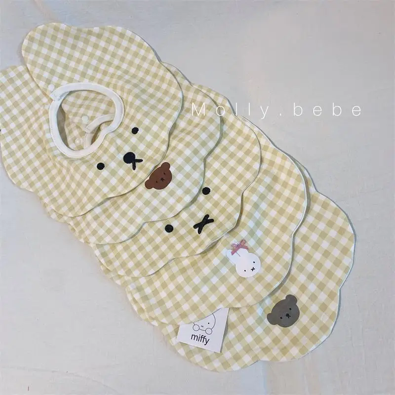 Miffy Rabbit New Bib Kawaii Cartoon Rabbit Multi Style Cotton Petal Grid Small Collar Cute Hidden Button Small Bib Children Gift