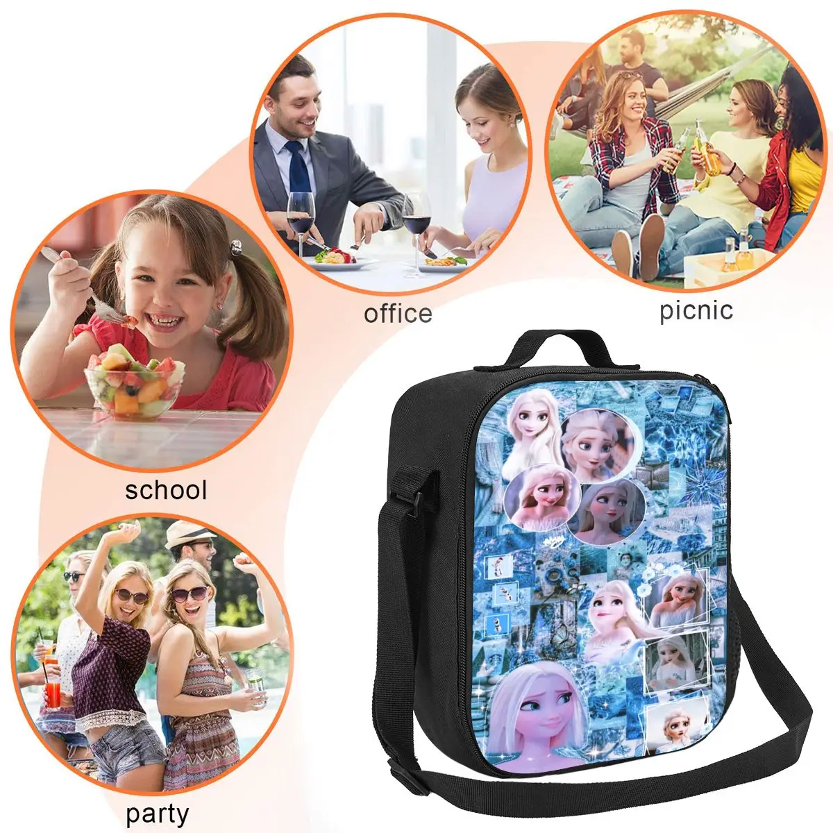 Custom Frozen Princess Elsa Thermal Insulated Lunch Bags Women Anime Lunch Tote for Outdoor Camping Travel Bento Food Box image 5
