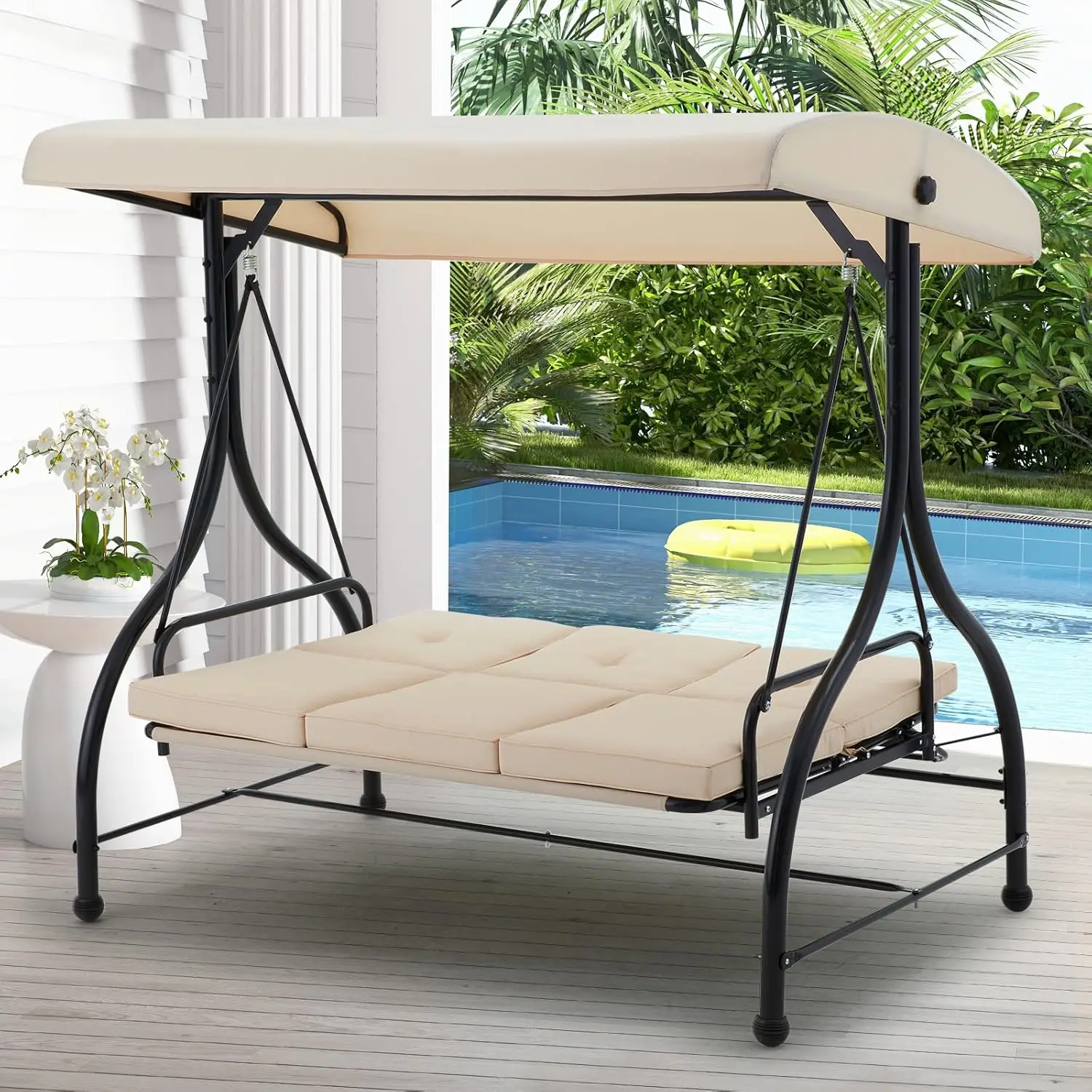 

Уличное кресло-качели Proch с регулируемой спинкой и навесом, комплект качелей для патио 2-в-1, качели-качели для патио