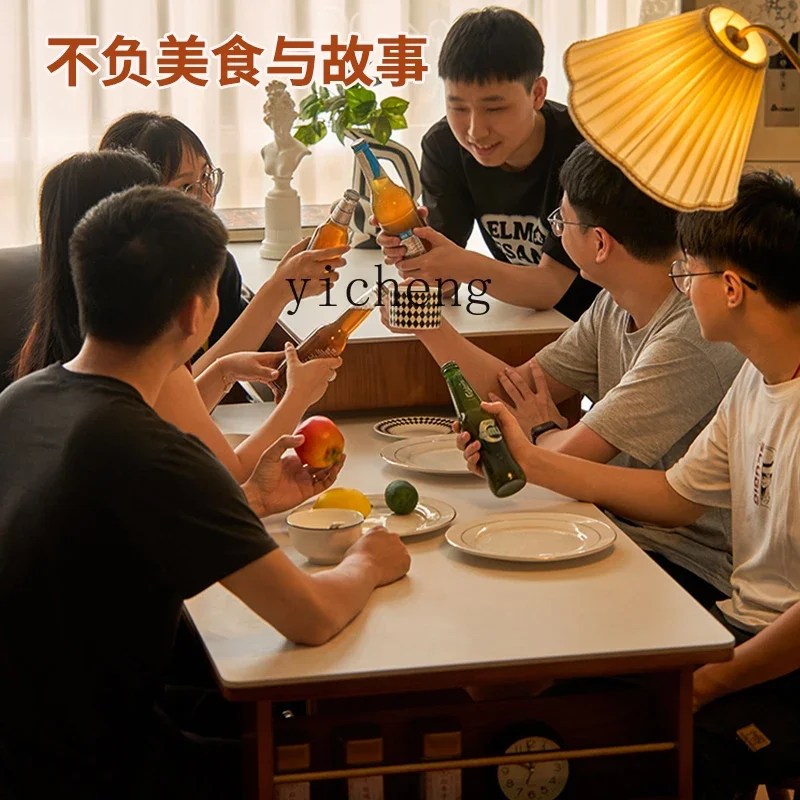 

ZC1 island dining table retractable integrated medium and ancient style household multi-functional solid wood rotating bar