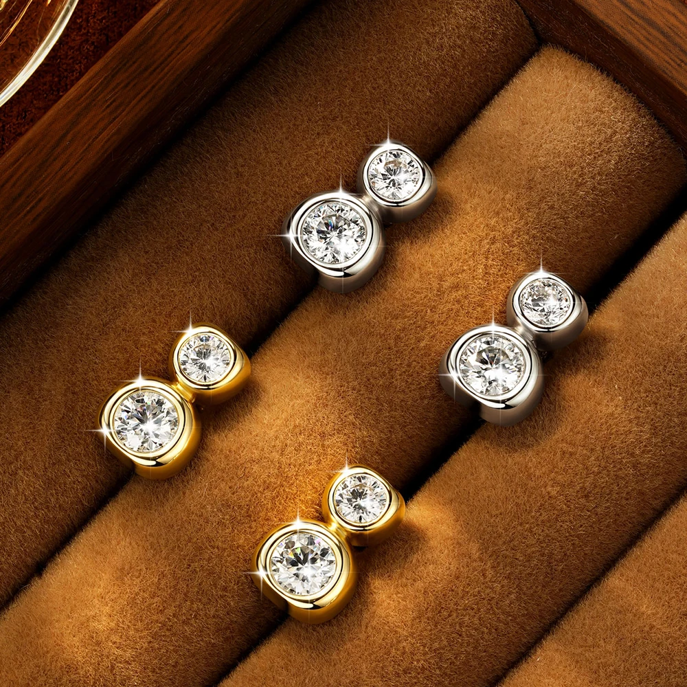 Lnkry 14K Gold Filled Irregular Stud Earrings Sparkling Test Passed 5MM Round Moissanite Earring for Women 2026 Trend Jewelry