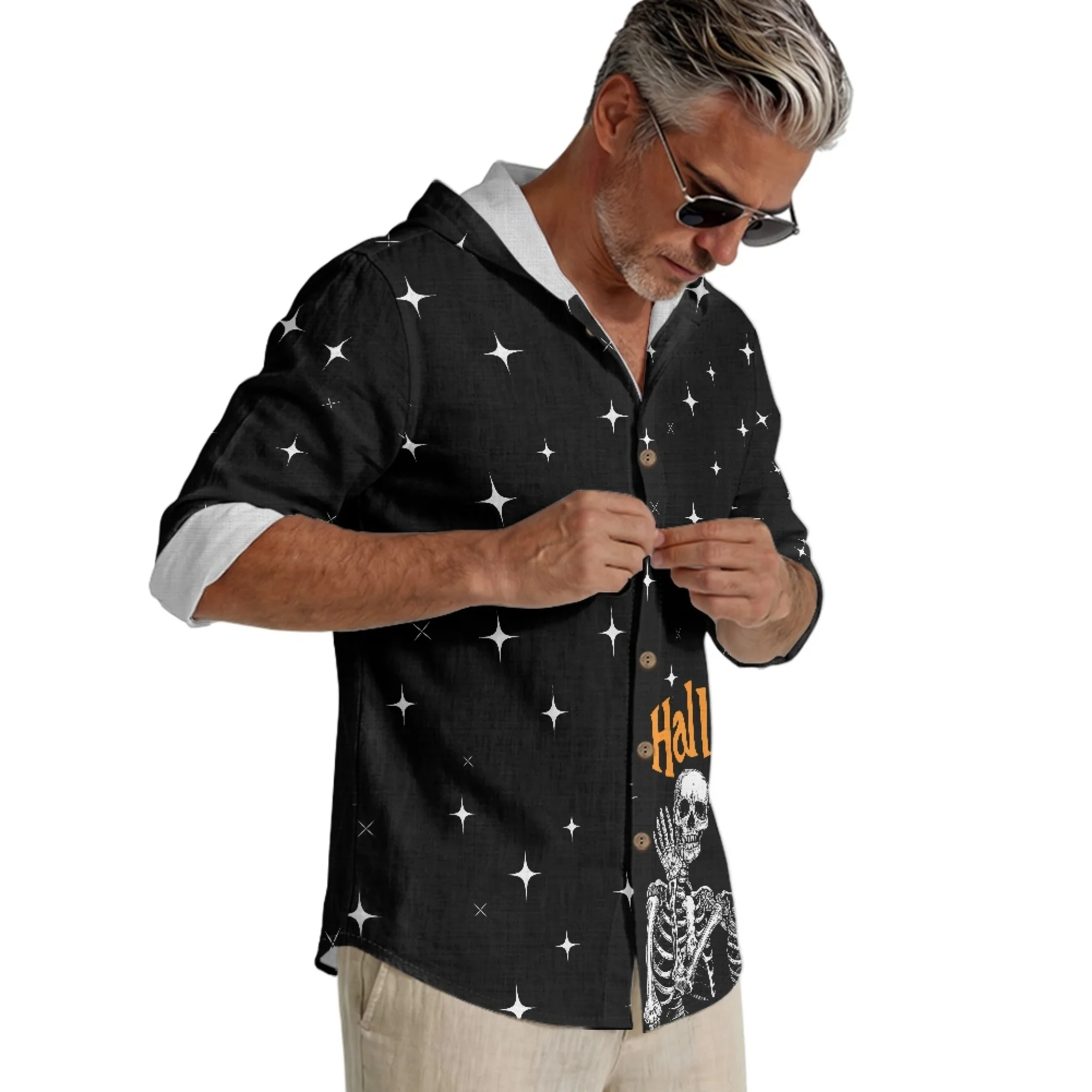 XIXIRIMIDO New Collection 2026 Linen Halloween Prints LongSleeve T-Shirt for Men Big Size Casual High Quality Menswear Clothing