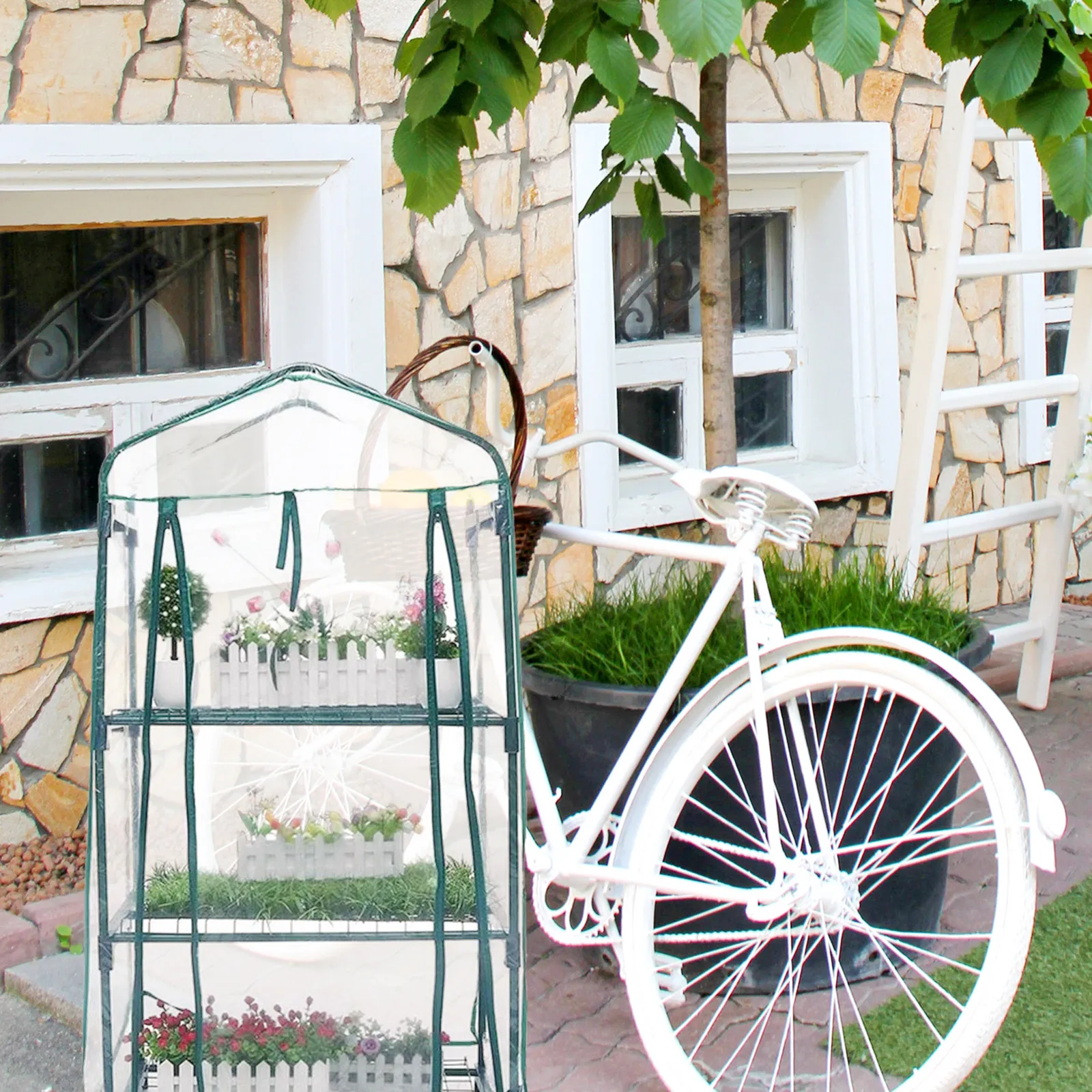 

3-Tier Mini Garden Replacement Cover Professional Greenhouse Protective Cover Foldable Rainproof Plant Shelter for Patio Lawn