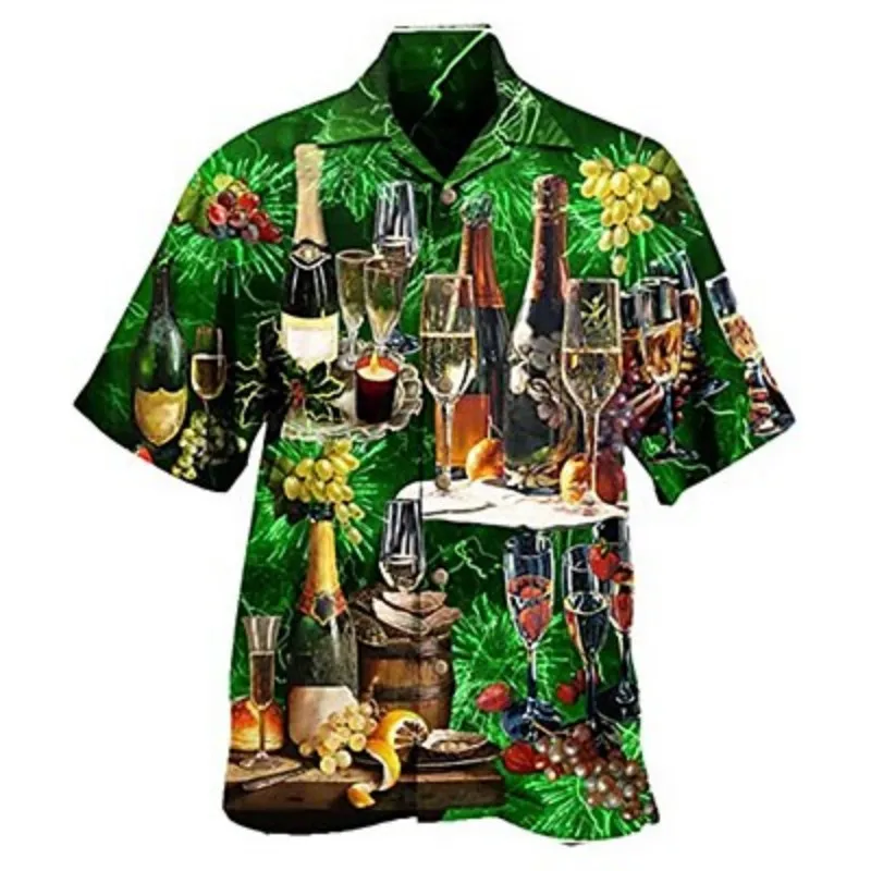 Camisa hawaiana de manga corta con botones para hombre, ropa estampada con patrón de bebida, informal, vacaciones, moda de verano