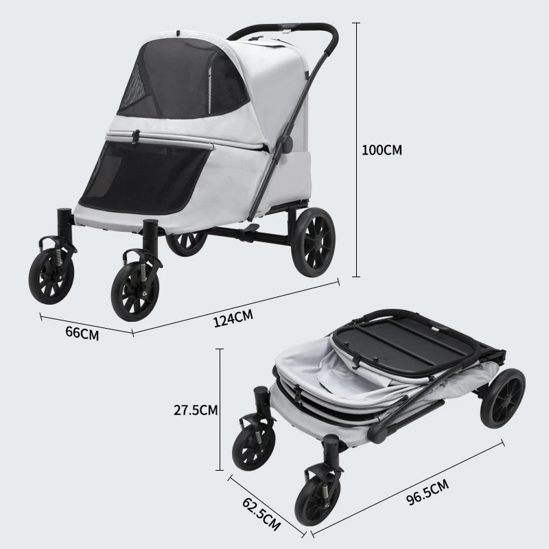 Легко складывающаяся коляска для домашних животных с двойным входом, коляска для средних и больших собак с окном и одним ножным тормозом