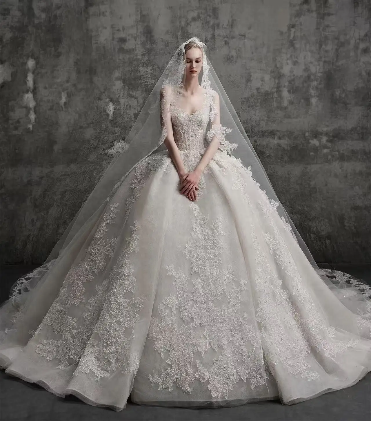 

Великолепное бальное платье по индивидуальному заказу, свадебные платья с длинными рукавами, винтажное кружевное свадебное платье, халат, пышная юбка