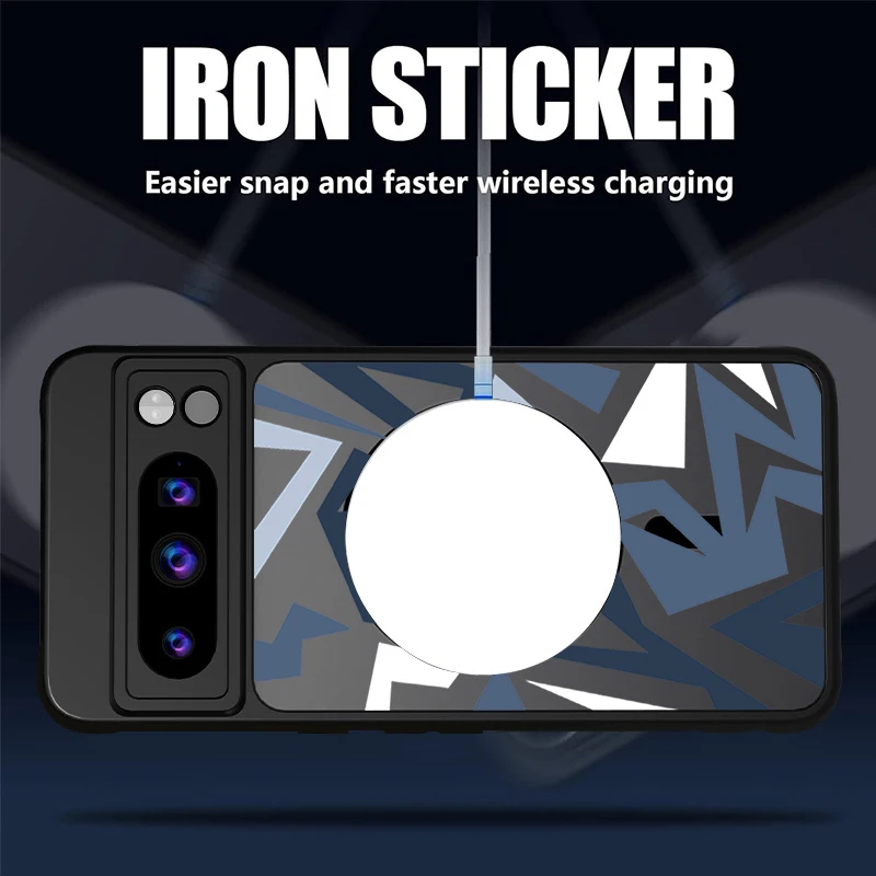 Matte Magnetic Case For Google Pixel 8 7 Pro 8A 7A Pixel 9 Pro XL For Magsafe Wireless Charging Geometry Pattern Phone Cover