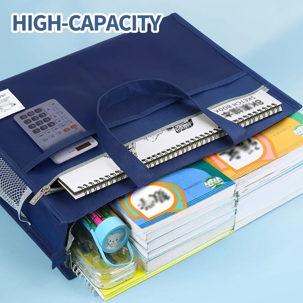 Huajie Large Capacity Oxford Cloth Multifunctional Portable Storage Bag, Suitable for A3 Art Sketches and 8K Documents — Ideal for Artists, Teachers, Office Supplies, and Travel, Available in Light Blue, Pink, or Blue, Art Bag